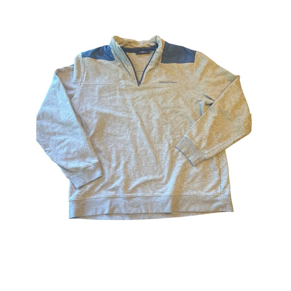 Vineyard Vines Mens XL 1/4 Zip Pullover Blue Gray Cotton/Blend Preppy Nautical